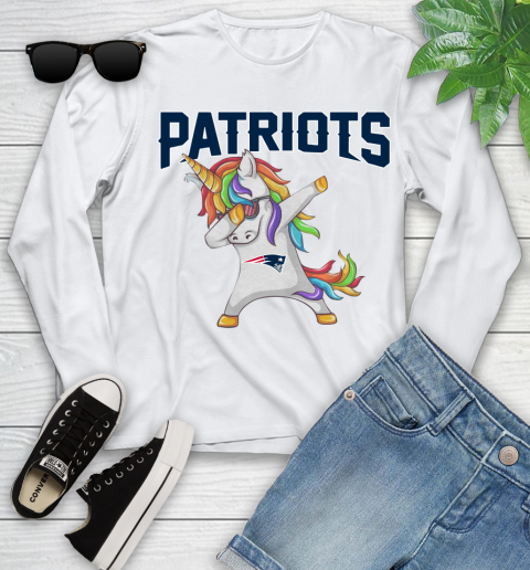 New England Patriots NFL Football Funny Unicorn Dabbing Sports Youth Long Sleeve