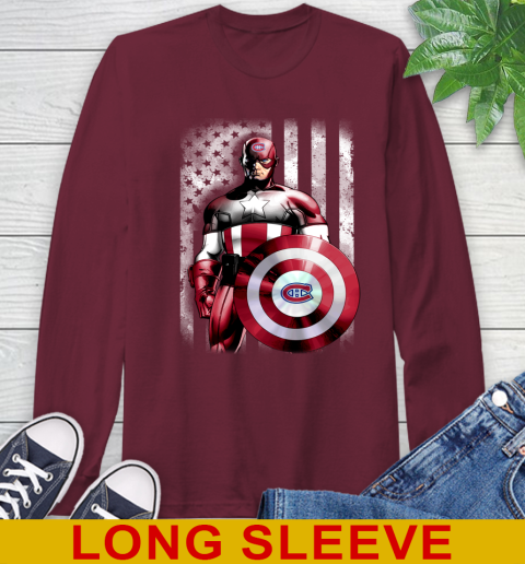 Montreal Canadiens NHL Hockey Captain America Marvel Avengers American Flag Shirt Long Sleeve T-Shirt 7