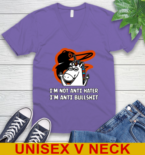 Baltimore Orioles MLB Baseball Unicorn I'm Not Anti Hater I'm Anti Bullshit V-Neck T-Shirt 9