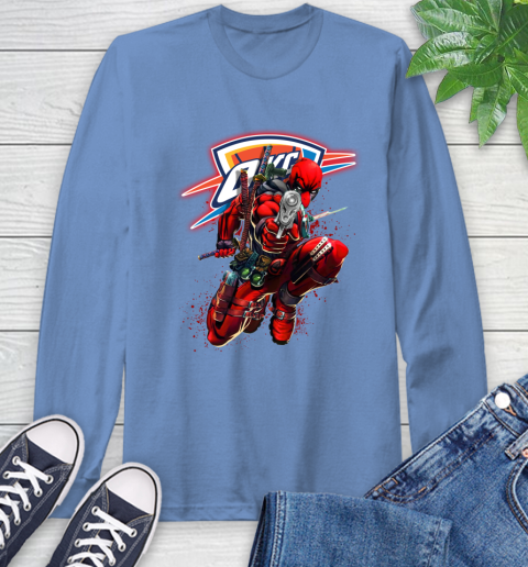 NBA Deadpool Marvel Comics Sports Basketball Oklahoma City Thunder Long Sleeve T-Shirt 11