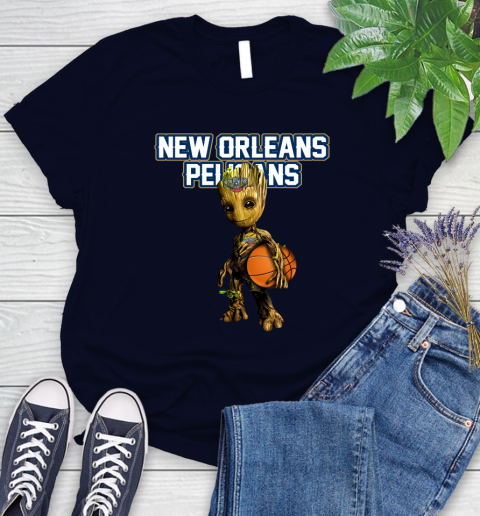 New Orleans Pelicans NBA Basketball Groot Marvel Guardians Of The Galaxy Women's T-Shirt 3