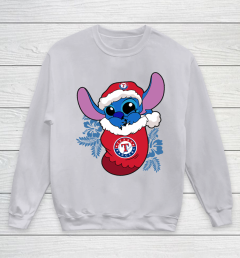 Texas Rangers Christmas Stitch In The Sock Funny Disney MLB Youth Sweatshirt 4