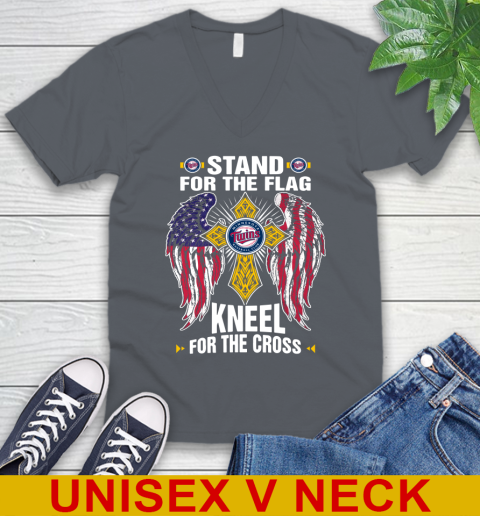 MLB Baseball Minnesota Twins Stand For Flag Kneel For The Cross Shirt V-Neck T-Shirt 4