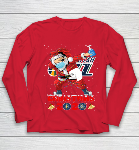 Utah Jazz Funny Santa Claus Dabbing Christmas 2020 NBA Youth Long Sleeve 8