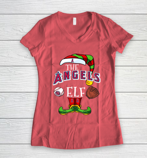 Los Angeles Angels Christmas ELF Funny MLB Women's V-Neck T-Shirt 4