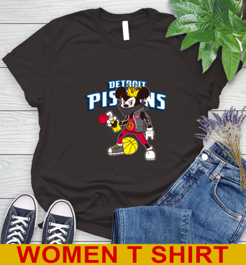 Detroit Pistons NBA Basketball Mickey Peace Sign Sports Women's T-Shirt 8