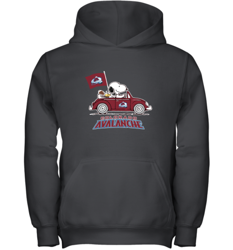 Snoopy And Woodstock Ride The Colorado Avalanche Car NHL Youth Hoodie