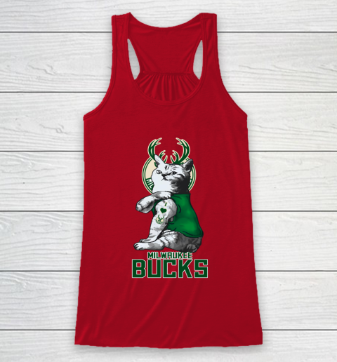 NBA Basketball My Cat Loves Milwaukee Bucks Racerback Tank 4