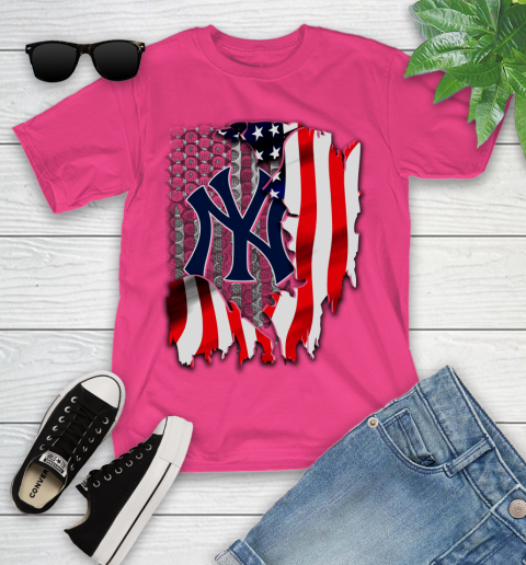 New York Yankees MLB Baseball American Flag Youth T-Shirt 11