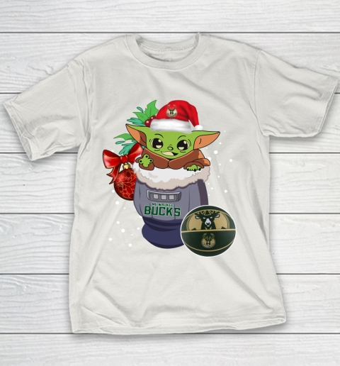 Milwaukee Bucks Christmas Baby Yoda Star Wars Funny Happy NBA Youth T-Shirt 11