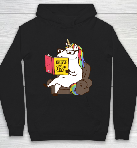 Unicorn Shirt Believe in Yourself Motivational Book Lover Hoodie 2