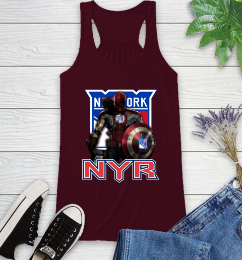 NHL Captain America Thor Spider Man Hawkeye Avengers Endgame Hockey New York Rangers Racerback Tank 3