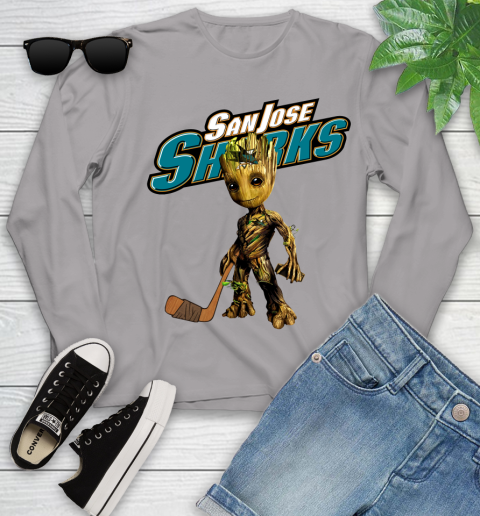 San Jose Sharks NHL Hockey Groot Marvel Guardians Of The Galaxy Youth Long Sleeve 5