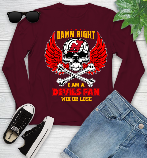 NHL Damn Right I Am A New Jersey Devils Win Or Lose Skull Hockey Sports Youth Long Sleeve 6