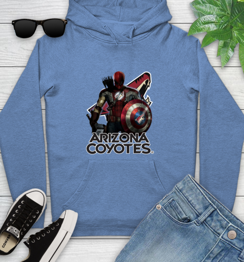 NHL Captain America Thor Spider Man Hawkeye Avengers Endgame Hockey Arizona Coyotes Youth Hoodie 12