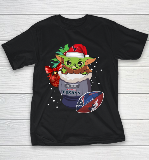 Houston Texans Christmas Baby Yoda Star Wars Funny Happy NFL Youth T-Shirt 2