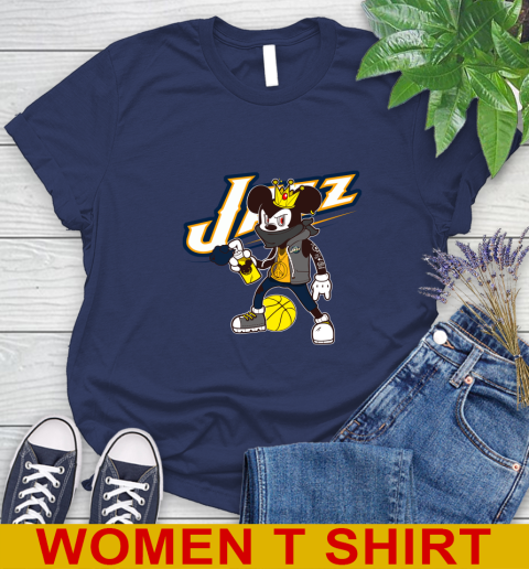 Utah Jazz NBA Basketball Mickey Peace Sign Sports Women's T-Shirt 12