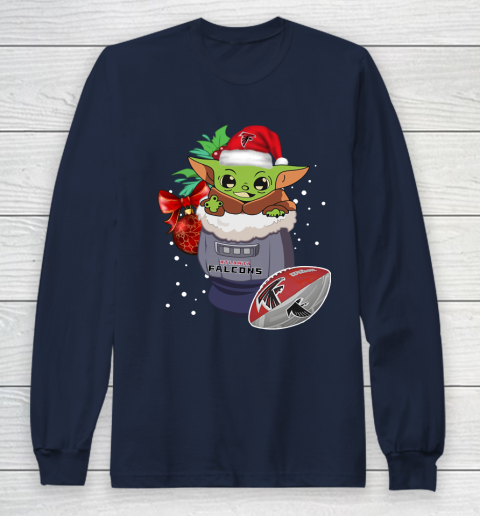 Atlanta Falcons Christmas Baby Yoda Star Wars Funny Happy NFL Long Sleeve T-Shirt 4