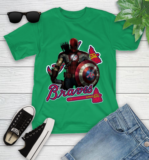 MLB Captain America Thor Spider Man Hawkeye Avengers Endgame Baseball Atlanta Braves Youth T-Shirt 6