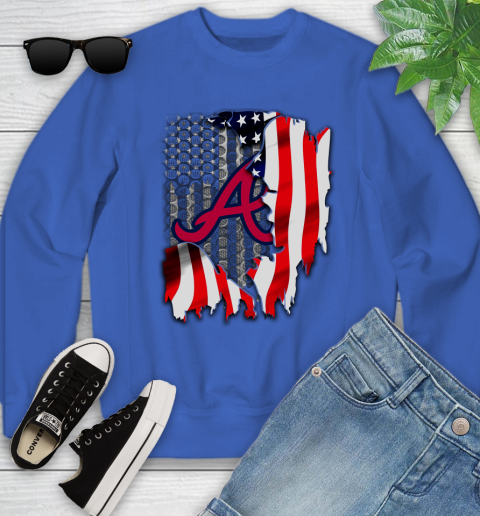 Atlanta Braves MLB Baseball American Flag Youth Sweatshirt 7