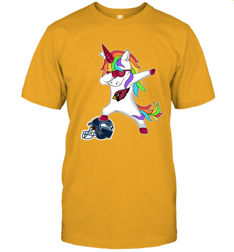 m6mn football dabbing unicorn steps on helmet arizona cardinals jersey t shirt 60 front gold