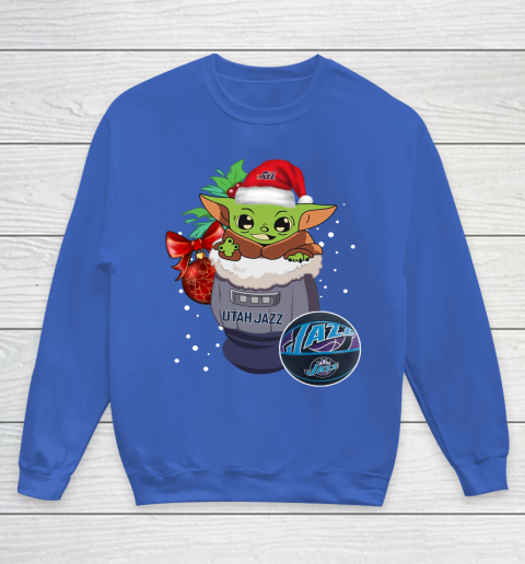 Utah Jazz Christmas Baby Yoda Star Wars Funny Happy NBA Youth Sweatshirt 8