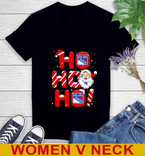 New York Rangers NHL Hockey Ho Ho Ho Santa Claus Merry Christmas Shirt Women's V-Neck T-Shirt