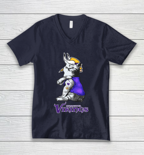 NFL Football My Cat Loves Minnesota Vikings V-Neck T-Shirt 2