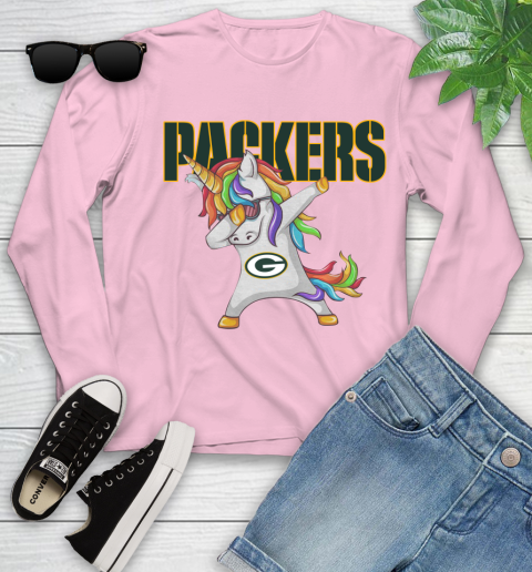Green Bay Packers NFL Football Funny Unicorn Dabbing Sports Youth Long Sleeve 10