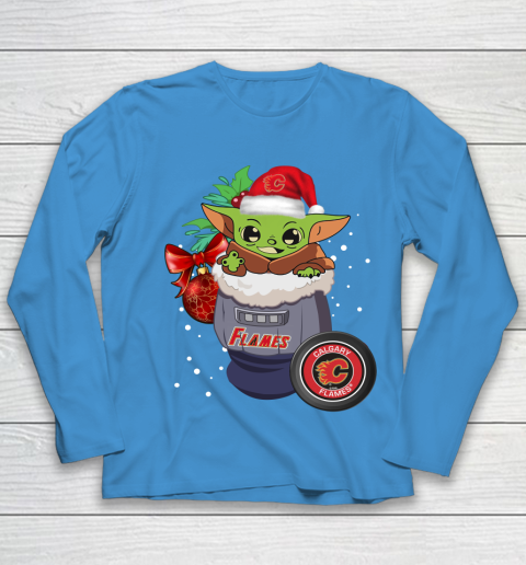 Calgary Flames Christmas Baby Yoda Star Wars Funny Happy NHL Youth Long Sleeve 7