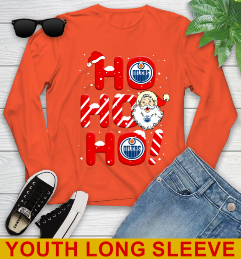 Edmonton Oilers NHL Hockey Ho Ho Ho Santa Claus Merry Christmas Shirt Youth Long Sleeve 3