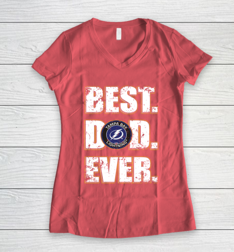 NHL Tampa Bay Lightning Hockey Best Dad Ever Family Shirt Women's V-Neck T-Shirt 4