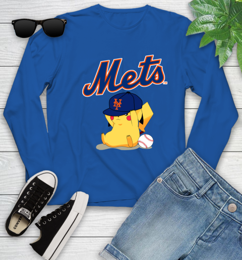 MLB Pikachu Baseball Sports New York Mets Youth Long Sleeve 9
