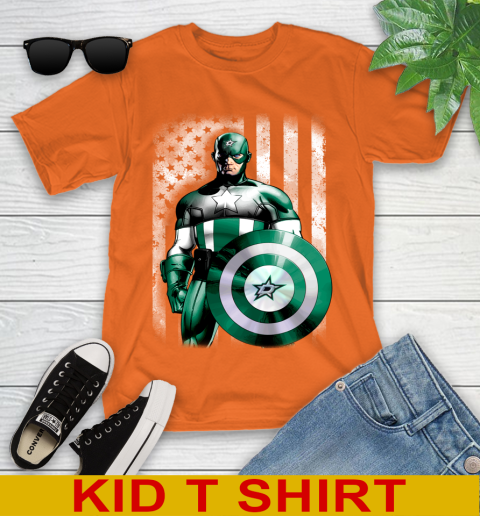 Dallas Stars NHL Hockey Captain America Marvel Avengers American Flag Shirt Youth T-Shirt 8