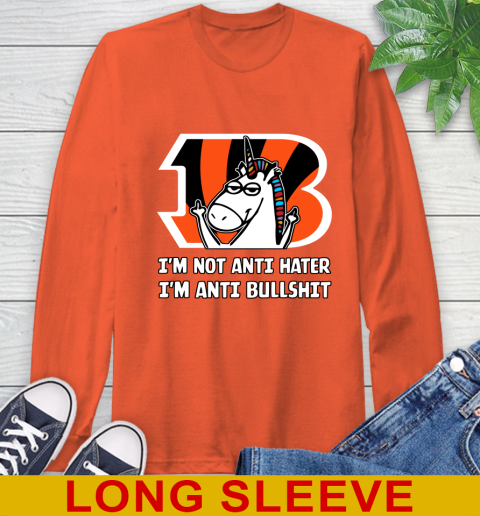 Cincinnati Bengals NFL Football Unicorn I'm Not Anti Hater I'm Anti Bullshit Long Sleeve T-Shirt 5