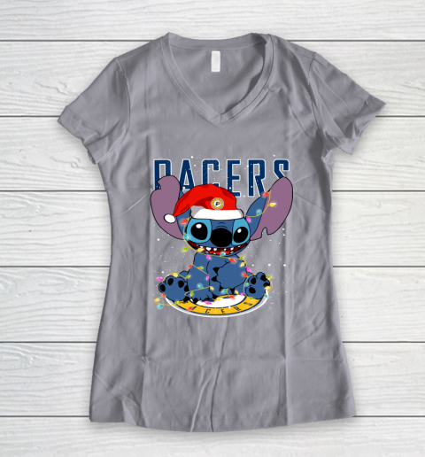 Indiana Pacers NBA noel stitch Basketball Christmas Women's V-Neck T-Shirt 2