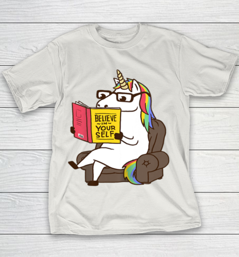 Unicorn Shirt Believe in Yourself Motivational Book Lover Youth T-Shirt 11