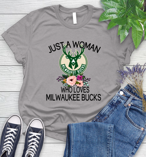 NBA Just A Woman Who Loves Milwaukee Bucks Basketball Sports Women's T-Shirt 3