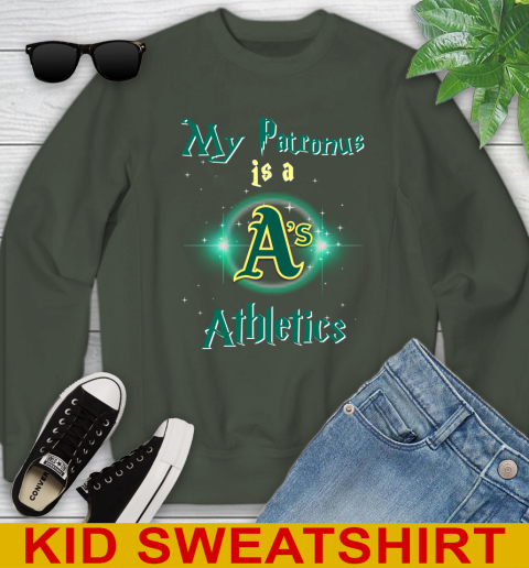 MLB Baseball Harry Potter My Patronus Is A Oakland Athletics Youth Sweatshirt 8