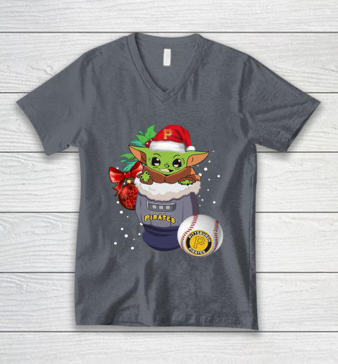 Pittsburgh Pirates Christmas Baby Yoda Star Wars Funny Happy MLB V-Neck T-Shirt 5