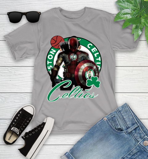 Boston Celtics NBA Basketball Captain America Thor Spider Man Hawkeye Avengers Youth T-Shirt 4