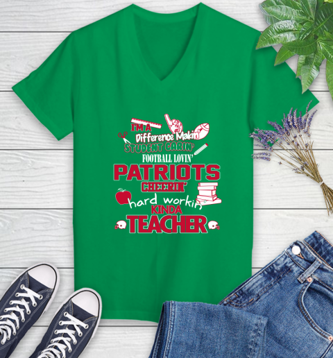 New England Patriots NFL I'm A Difference Making Student Caring Football Loving Kinda Teacher Women's V-Neck T-Shirt 5