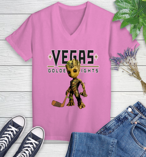 Vegas Golden Knights NHL Hockey Groot Marvel Guardians Of The Galaxy Women's V-Neck T-Shirt 14