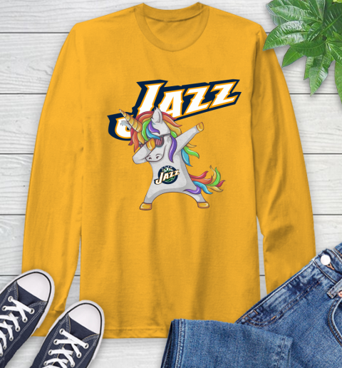 Utah Jazz NBA Basketball Funny Unicorn Dabbing Sports Long Sleeve T-Shirt 3