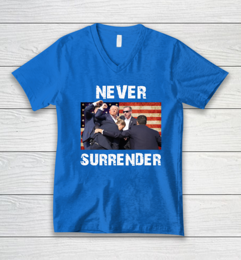 Trump Shooting Shirt Old Row Trump Nerver Surrender V-Neck T-Shirt 4