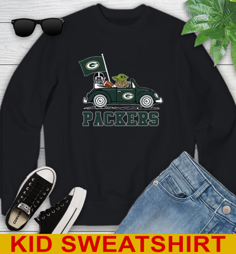 NFL Football Green Bay Packers Darth Vader Baby Yoda Driving Star Wars Shirt Youth Sweatshirt 2