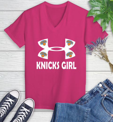 NBA New York Knicks Girl Under Armour Basketball Sports Women's V-Neck T-Shirt 9