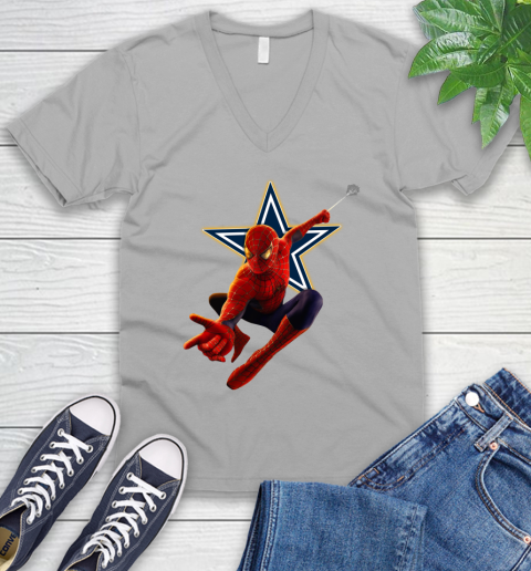 NFL Spider Man Avengers Endgame Football Dallas Cowboys V-Neck T-Shirt 4