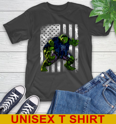 Detroit Tigers Hulk Marvel Avengers MLB Baseball American Flag T-Shirt