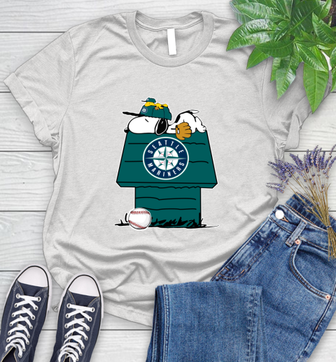 MLB Seattle Mariners Snoopy Woodstock The Peanuts Movie Baseball T Shirt Women's T-Shirt